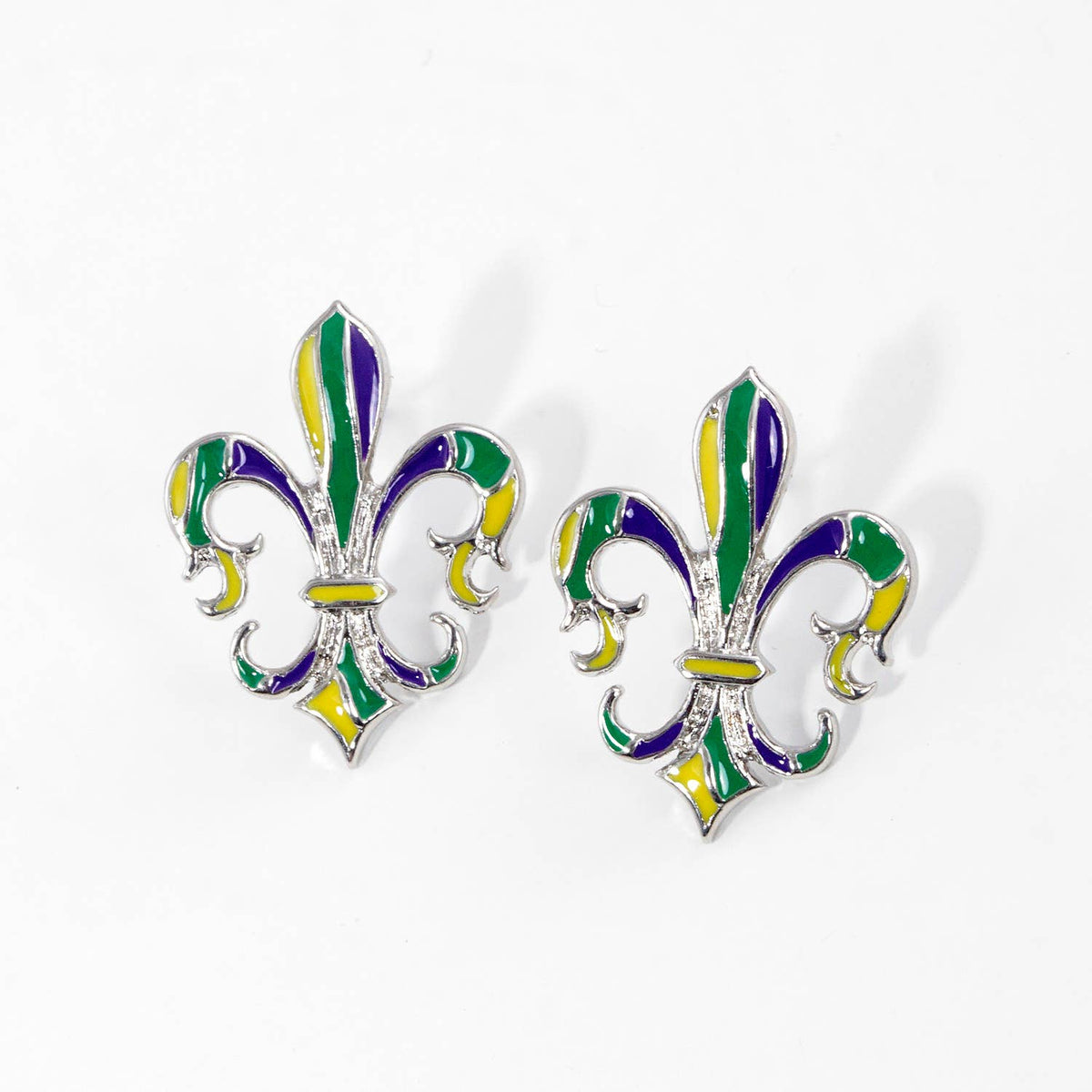 Gold Plated Fleur De Lis Themed Stud Earrings
