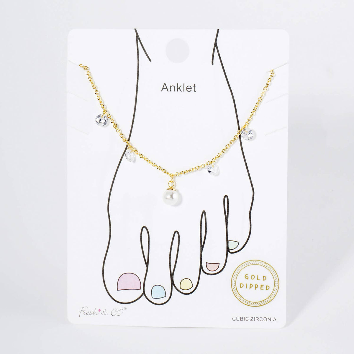 Dainty Pearl & Cubic Zirconia Charm Drop Anklet