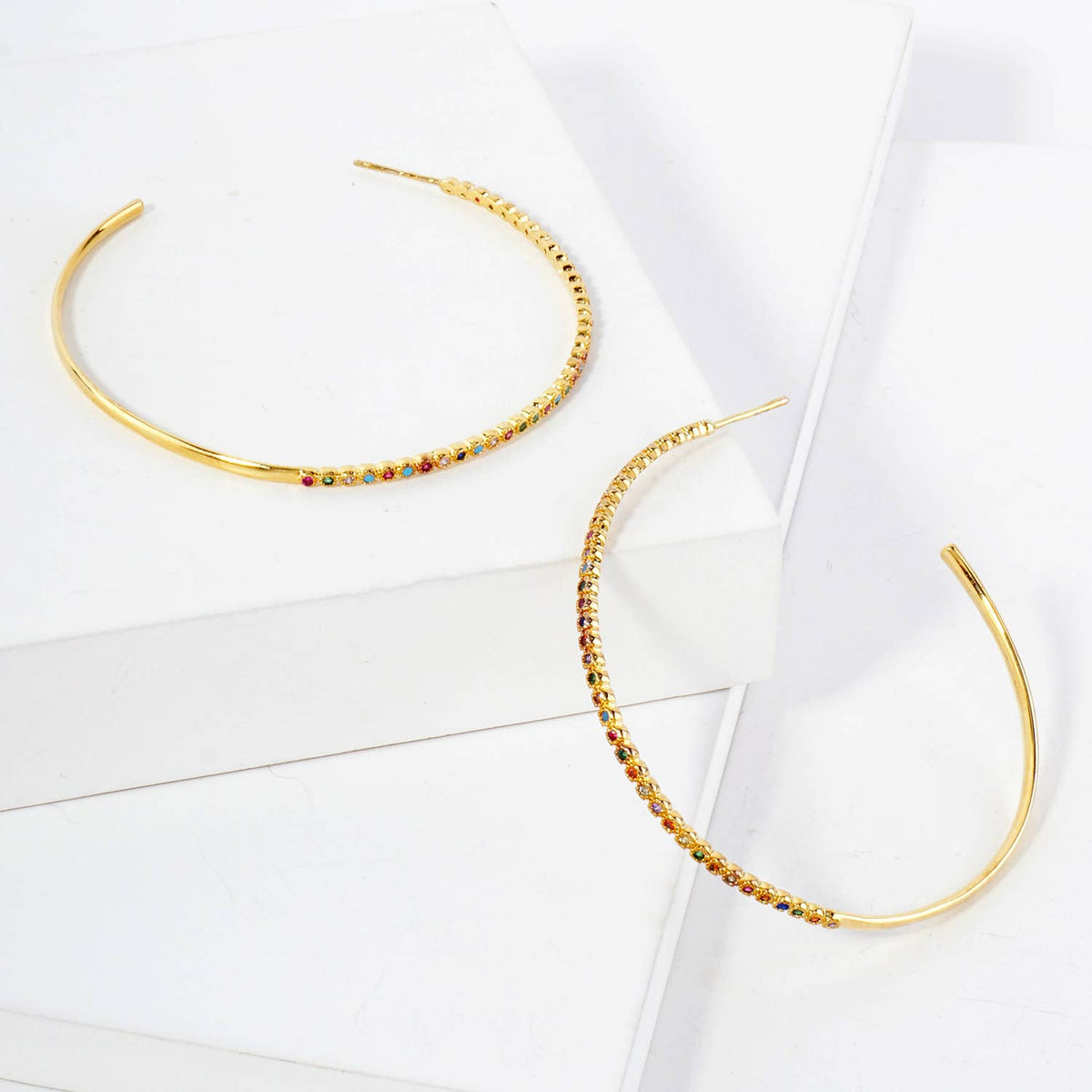 60mm Hoop Earrings with Half CZ Stone Accents Earring.