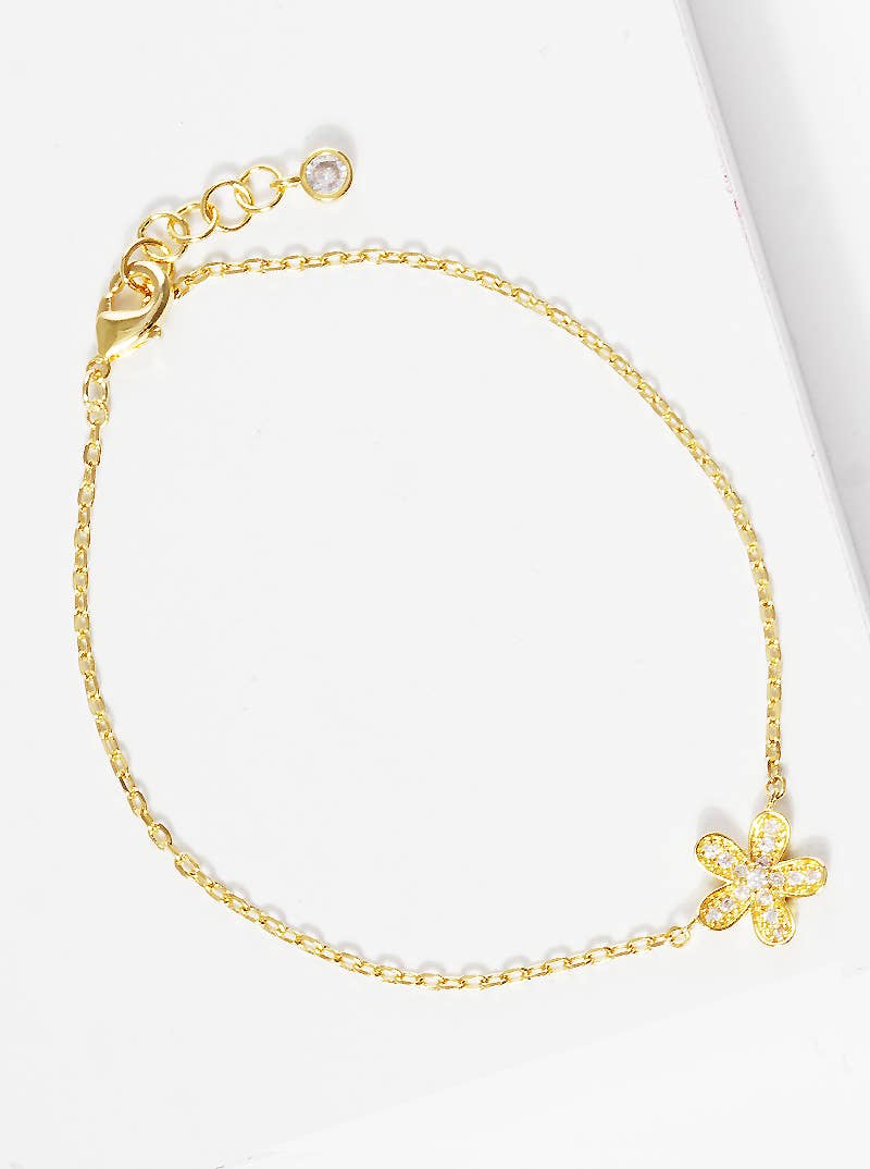 Dainty Pavé Flower Charm Bracelet