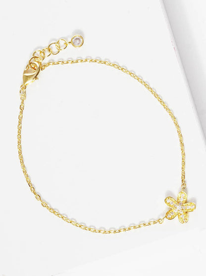 Dainty Pavé Flower Charm Bracelet