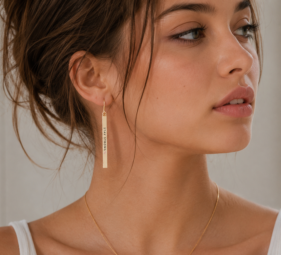 "HOPE" Engraved Vertical Bar Dangle Earrings