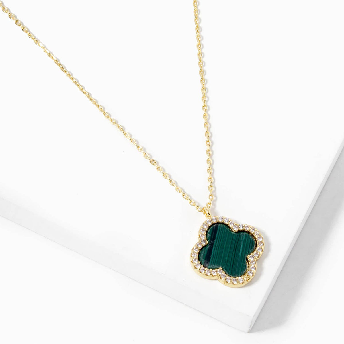 Elegant Pavé Edge Four-Leaf Clover Pendant Necklace