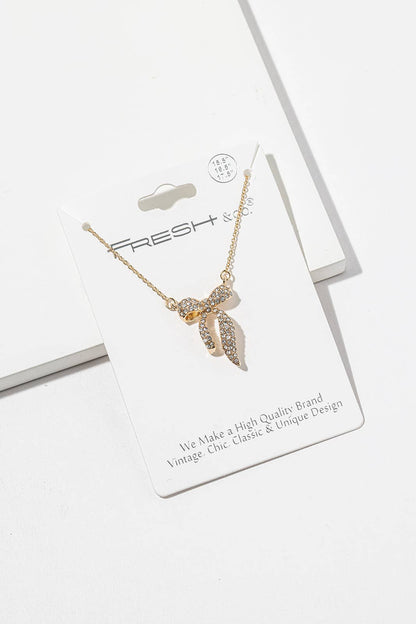 Crystal Ribbon Bow Pendant Necklace – 3D Sculpted Bow