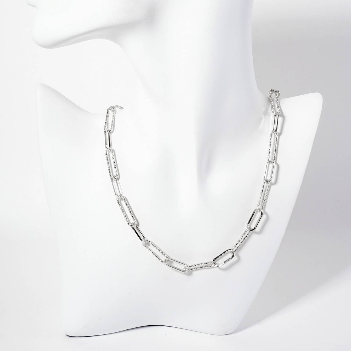 18K-Gold-Dipped 20-15mm Textured Paperclip Chain Necklace