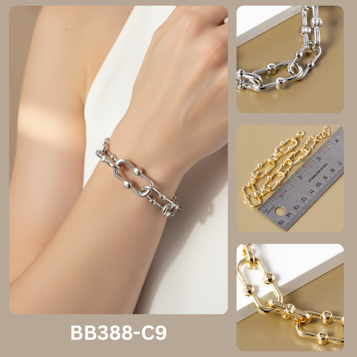 Modern U-Link Ball Station Chain Bracelet