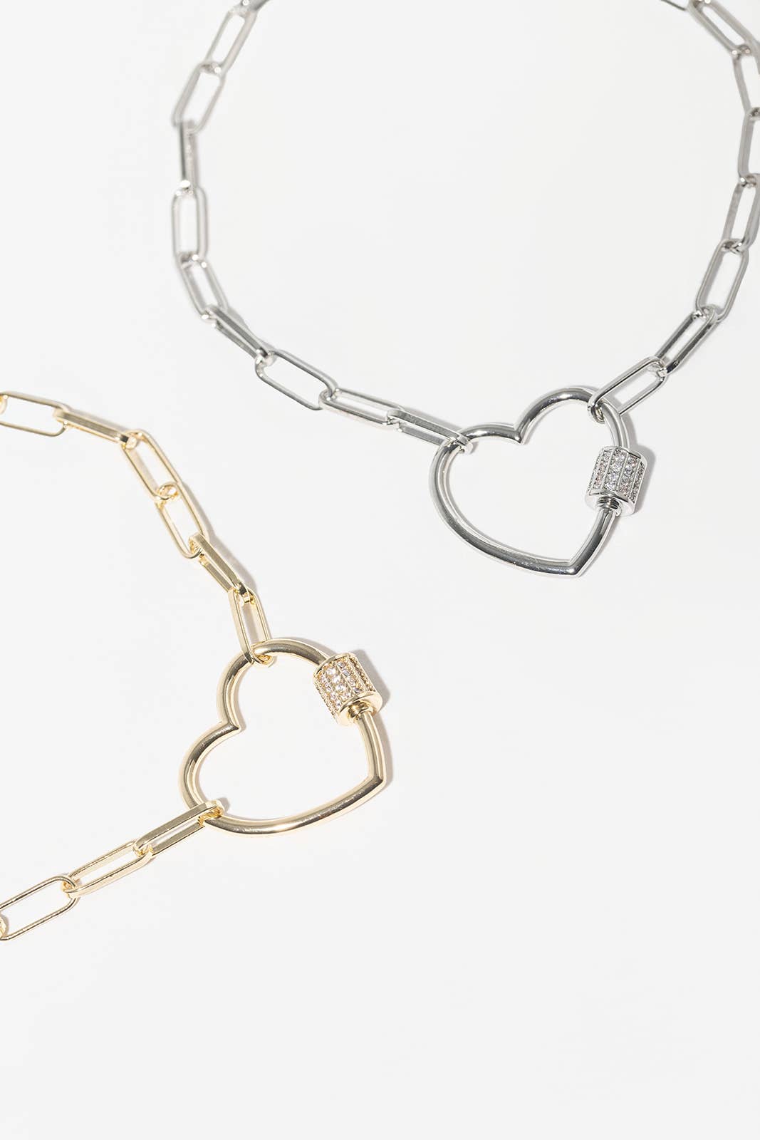 Gold & Silver Dipped Heart Charm Anklet with CZ Accents