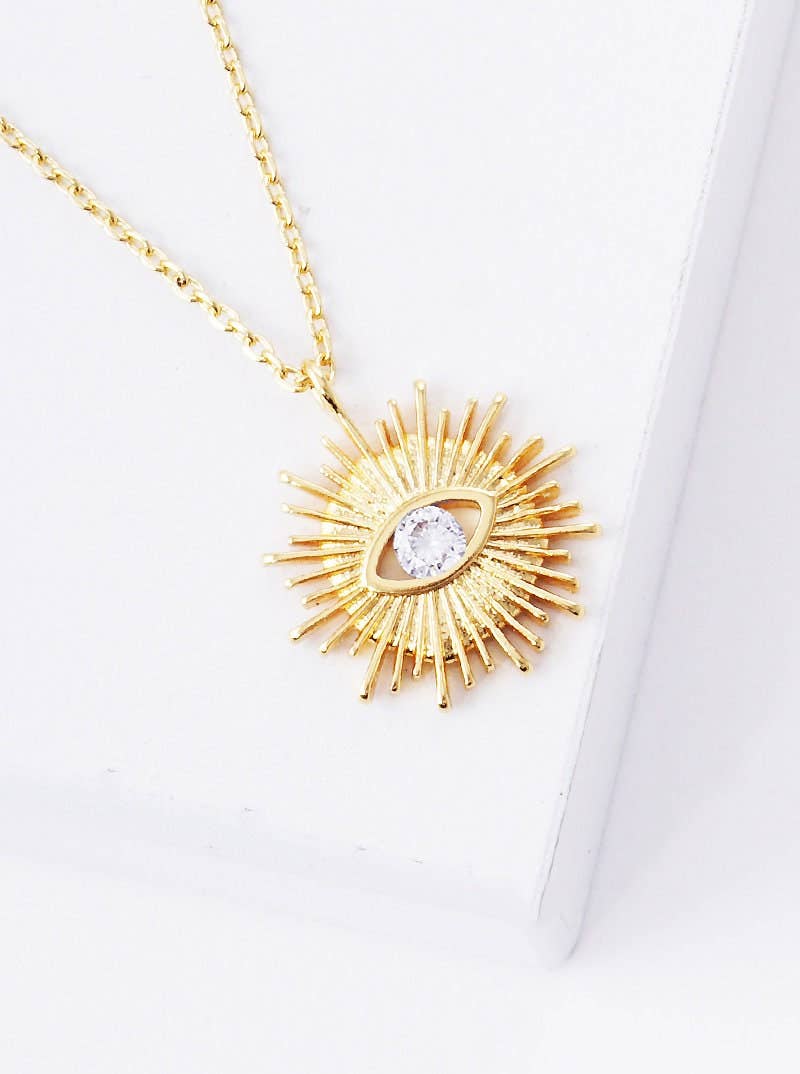 Gold Plated Evil Eye Sunburst Necklace