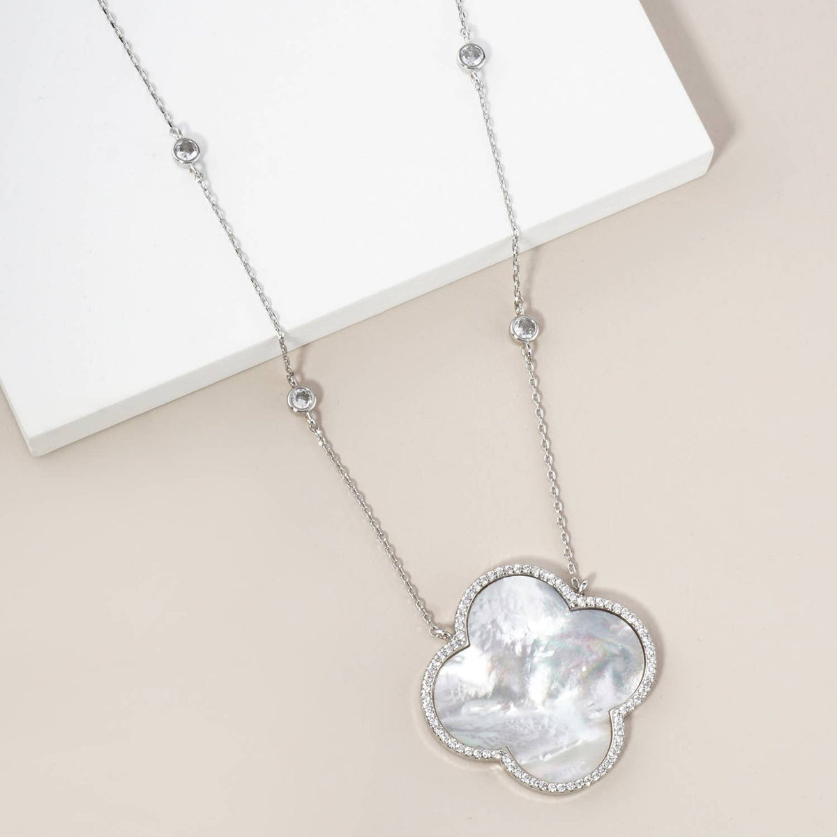 Quatrefoil Pendant Necklace / 18K Gold Dipped Micro Pave