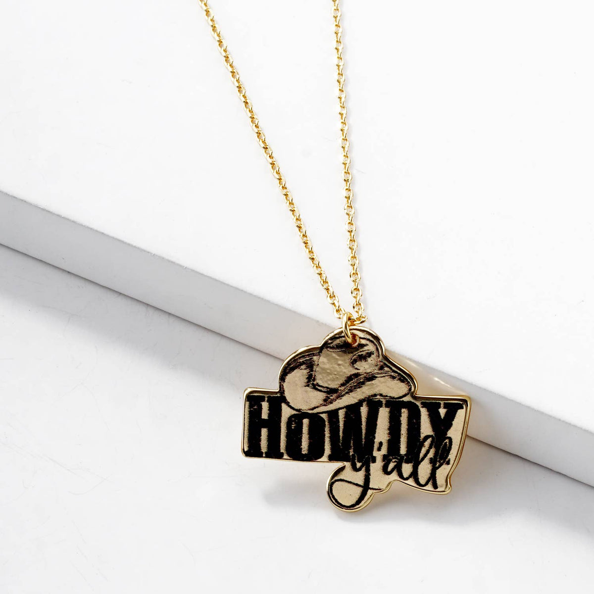Howdy Y'all Cowboy Hat Western Pendant Necklace