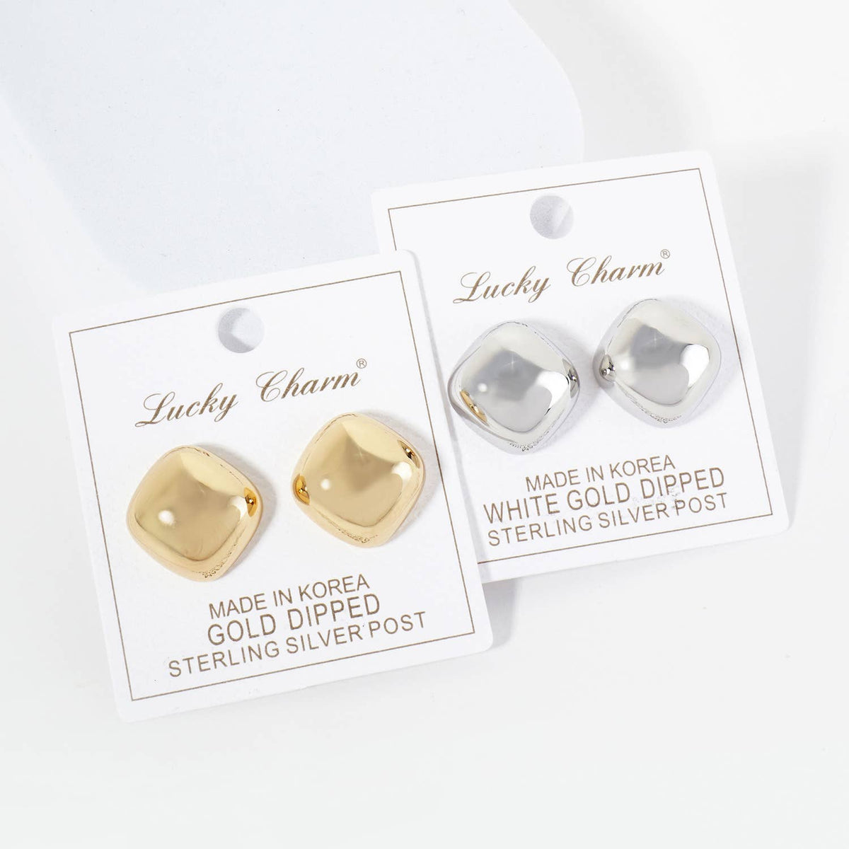 18K Gold Dipped 20mm Diamond Shape Button Stud Earrings