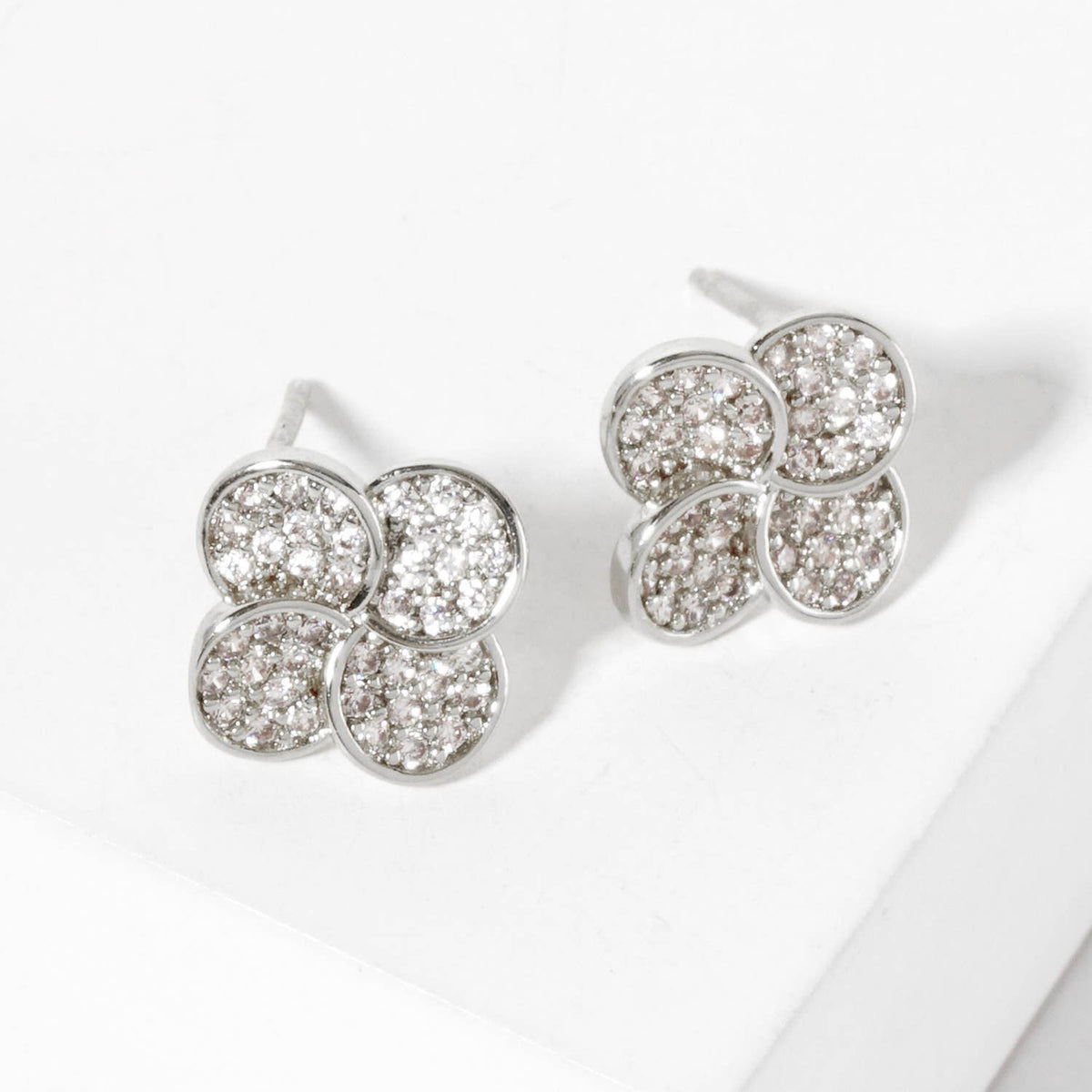 Pave-Set 10mm Quatrefoil 18K-Gold-Dipped Stud Earrings