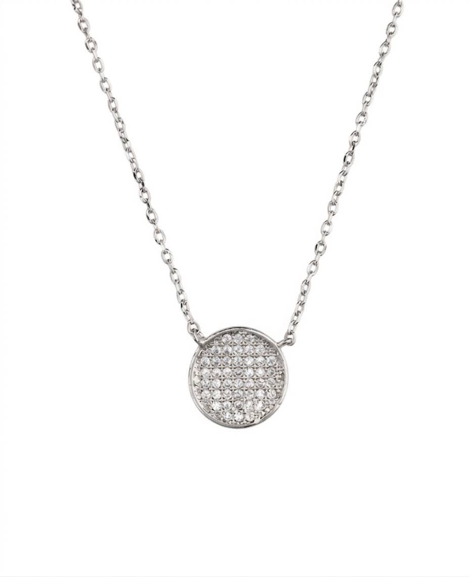 Minimalist Pave CZ Disc Pendant Necklace