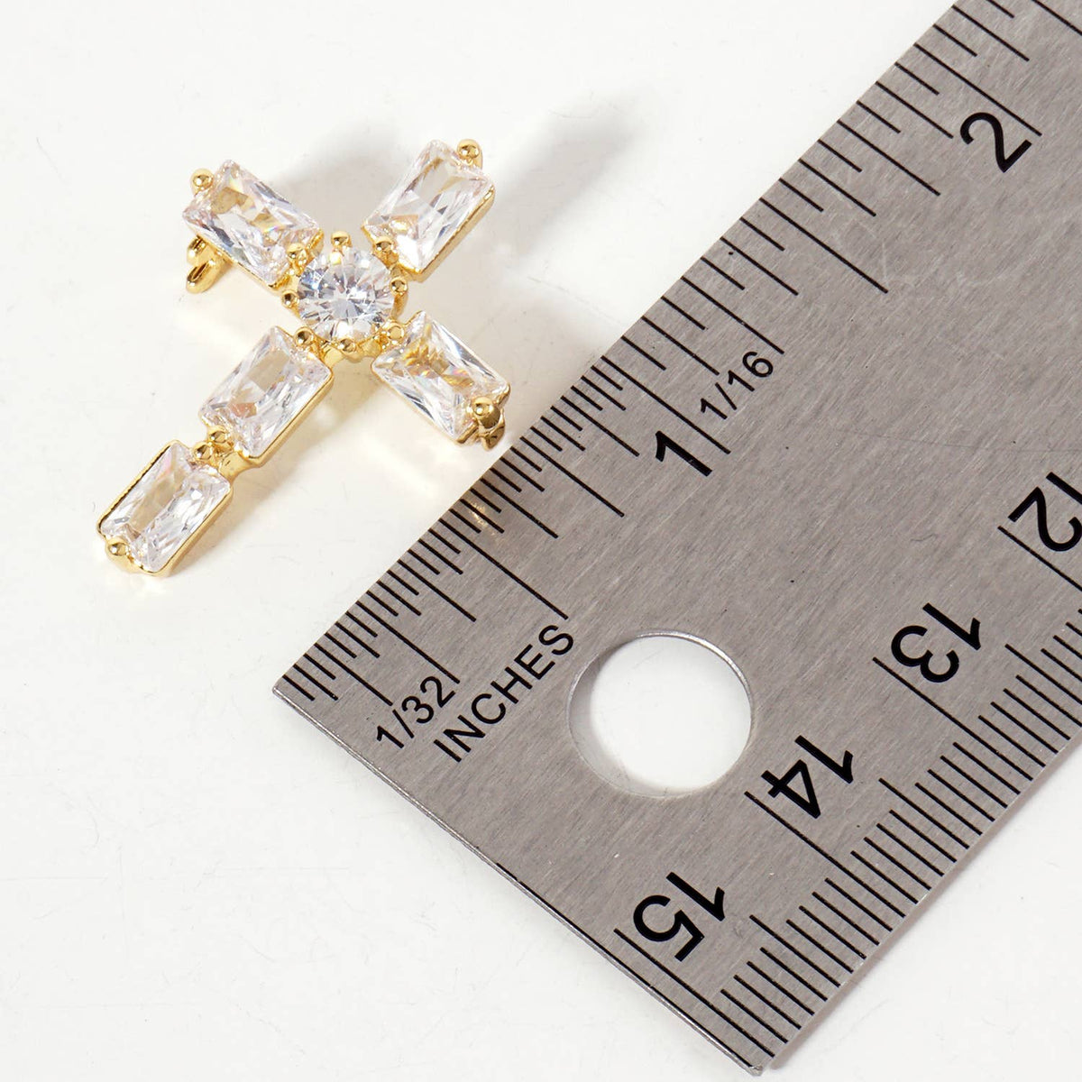 Rectangular Cubic-Zirconia Cross Brass Brooch