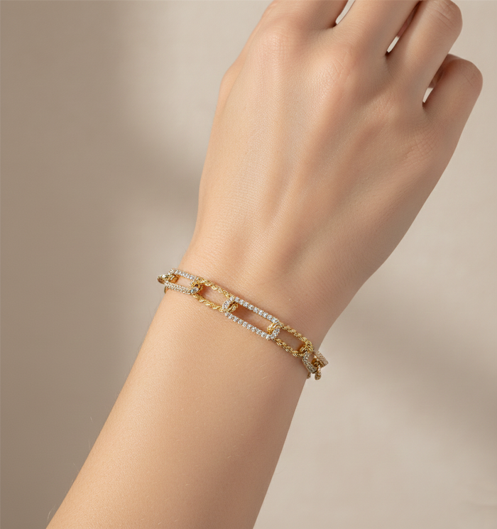 Mixed Texture Cubic Zirconia Link Bracelet