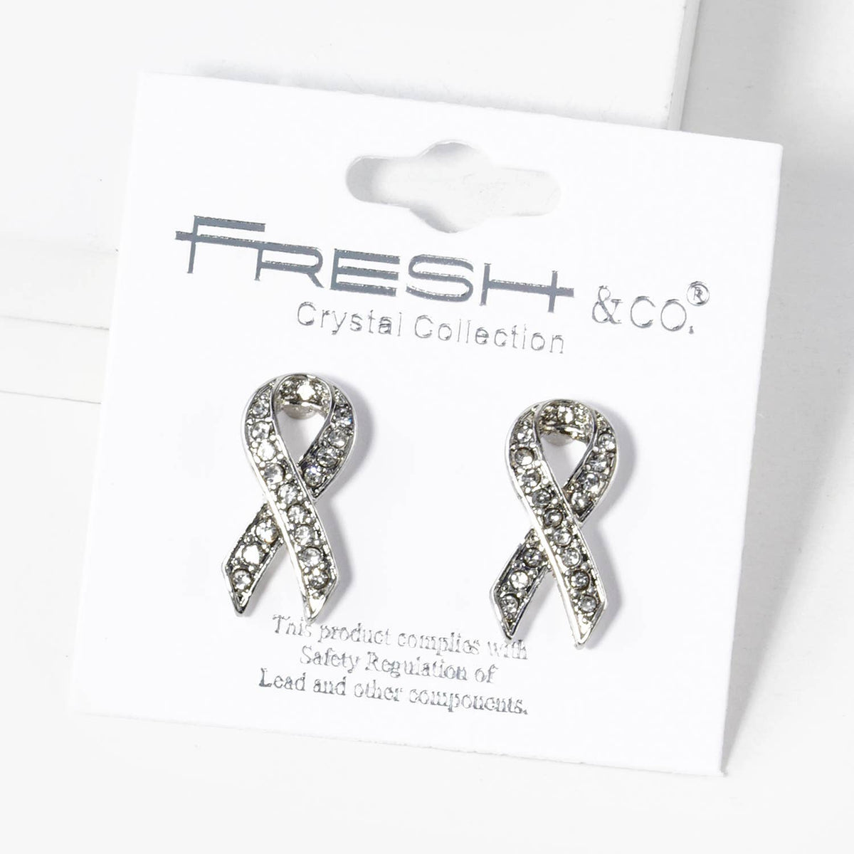 Sparkling Crystal Paved Awareness Ribbon Stud Earrings