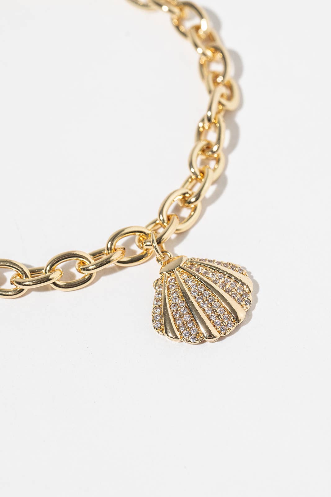 Cubic Zirconia Seashell Magnetic Clasp Link Chain Bracelet