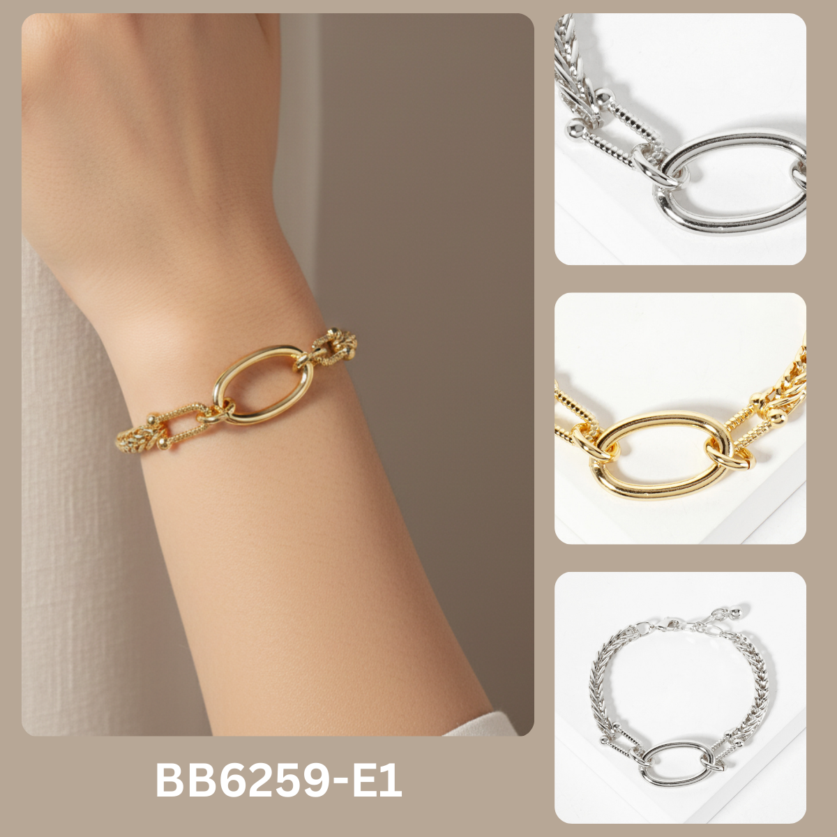 Mixed Texture Oval Link Chain Bracelet