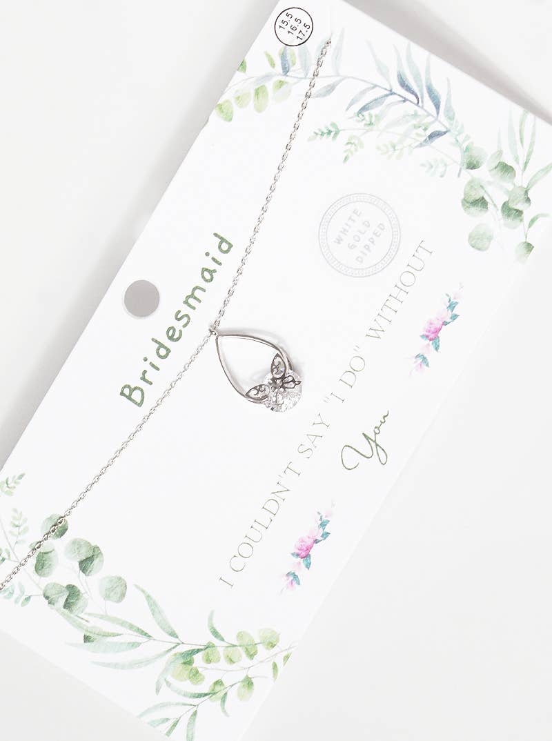 Teardrop Butterfly Bridesmaid Pendant Necklace