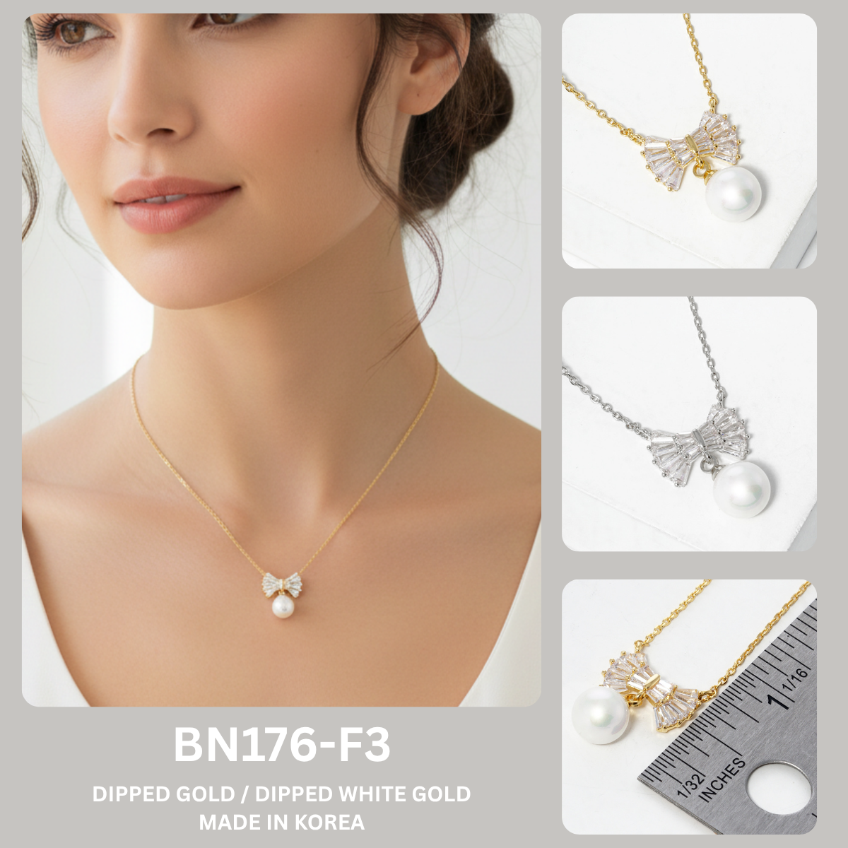 Cubic Zirconia Bow and Pearl Drop Pendant Necklace