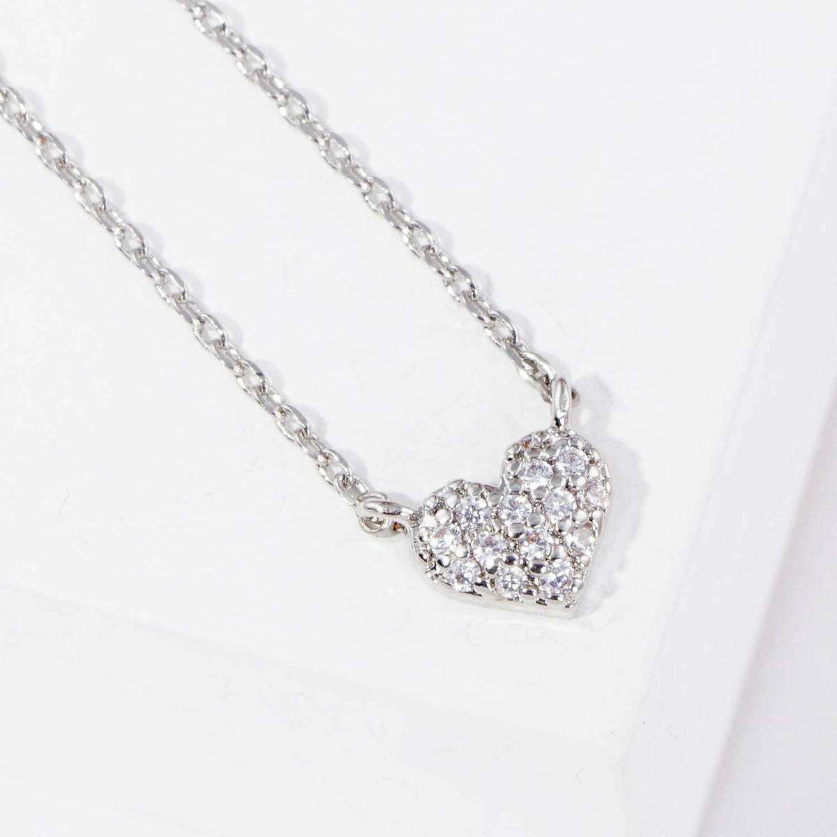Pave CZ Padded Heart Charm Necklace