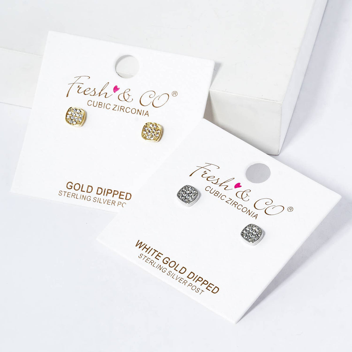 18K Gold Dipped CZ Pave 4mm Square Post Stud Earrings
