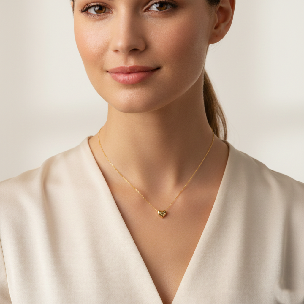 Minimalist Puffed Heart Pendant Necklace