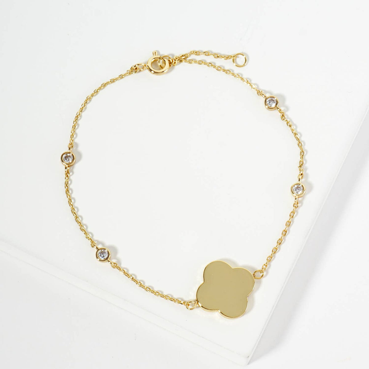 Dainty Clover Station Bracelet with CZ Accents