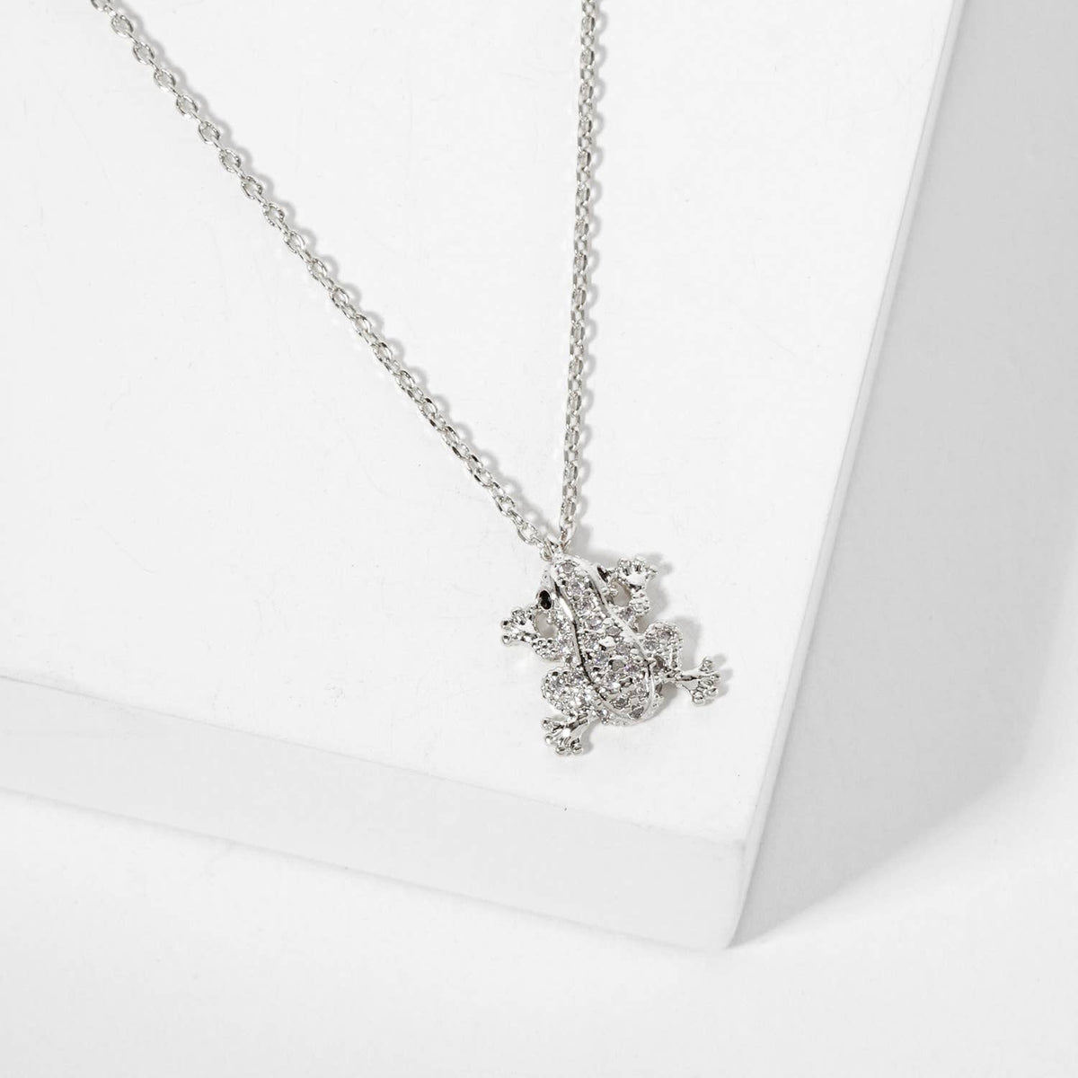 Dainty Pave CZ Frog Pendant Necklace