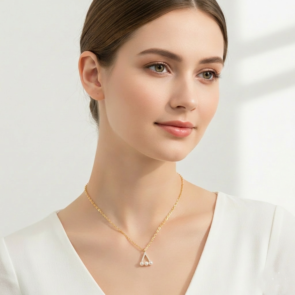 Pavé Triangle Pearl Pendant Necklace
