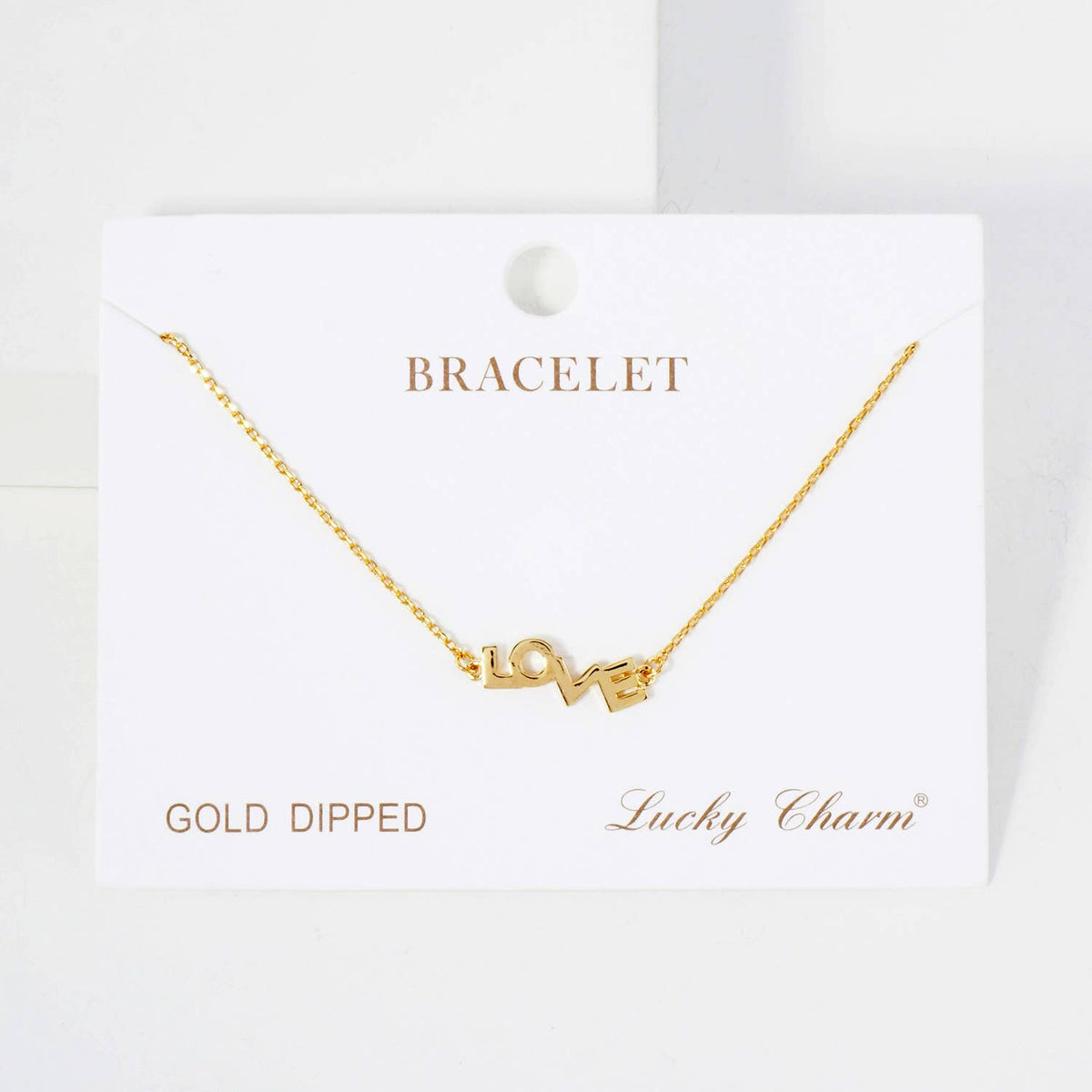 Polished Brass Love Word Chain Bracelet