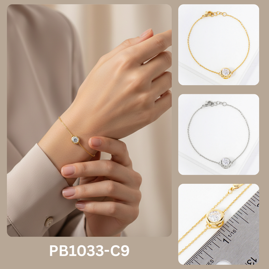 7mm CZ-Stone 18K-Gold-Dipped Chain Bracelet