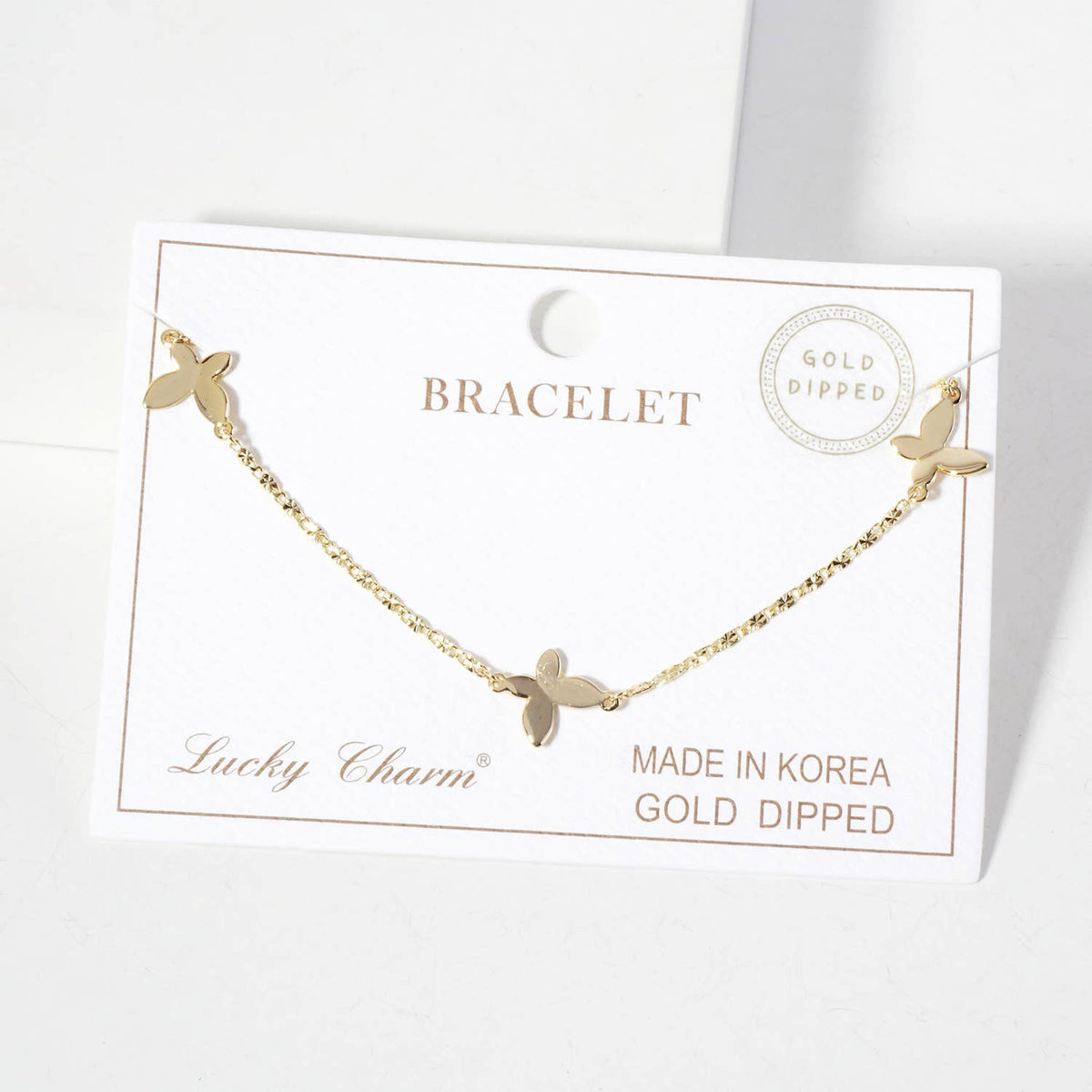 Three Butterfly 18K-Gold-Dipped Polished Brass Bracelet