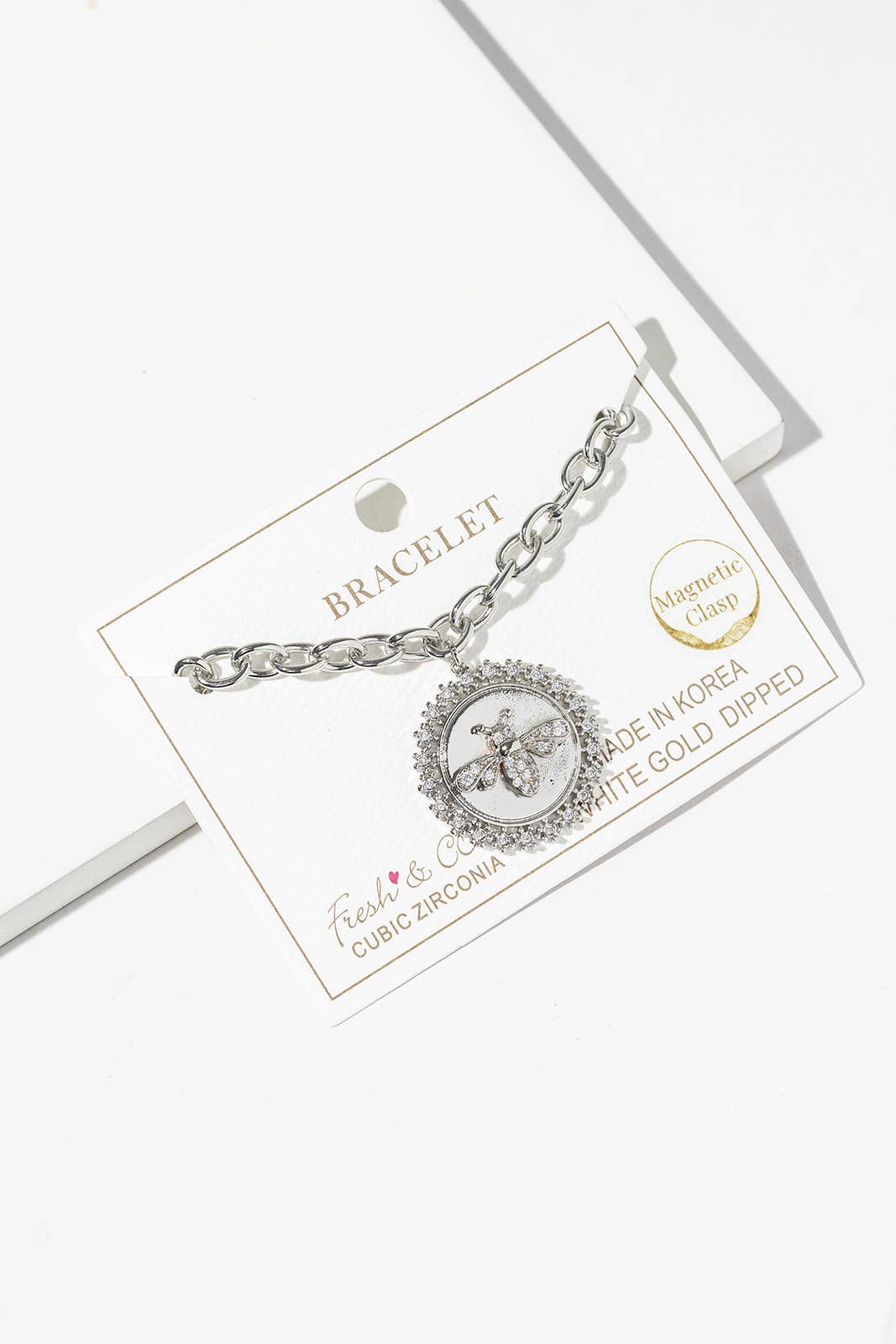 Elegant Pave Crystal Bee Coin Charm Bracelet