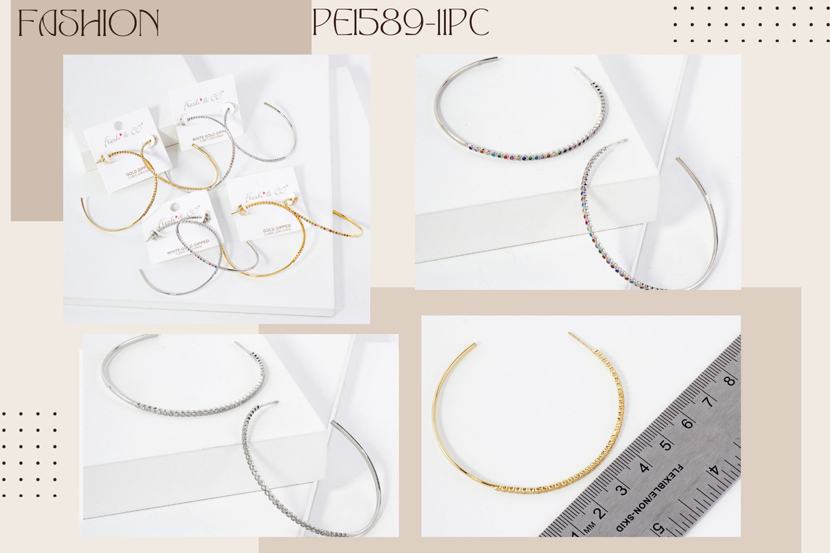 60mm Hoop Earrings with Half CZ Stone Accents Earring.