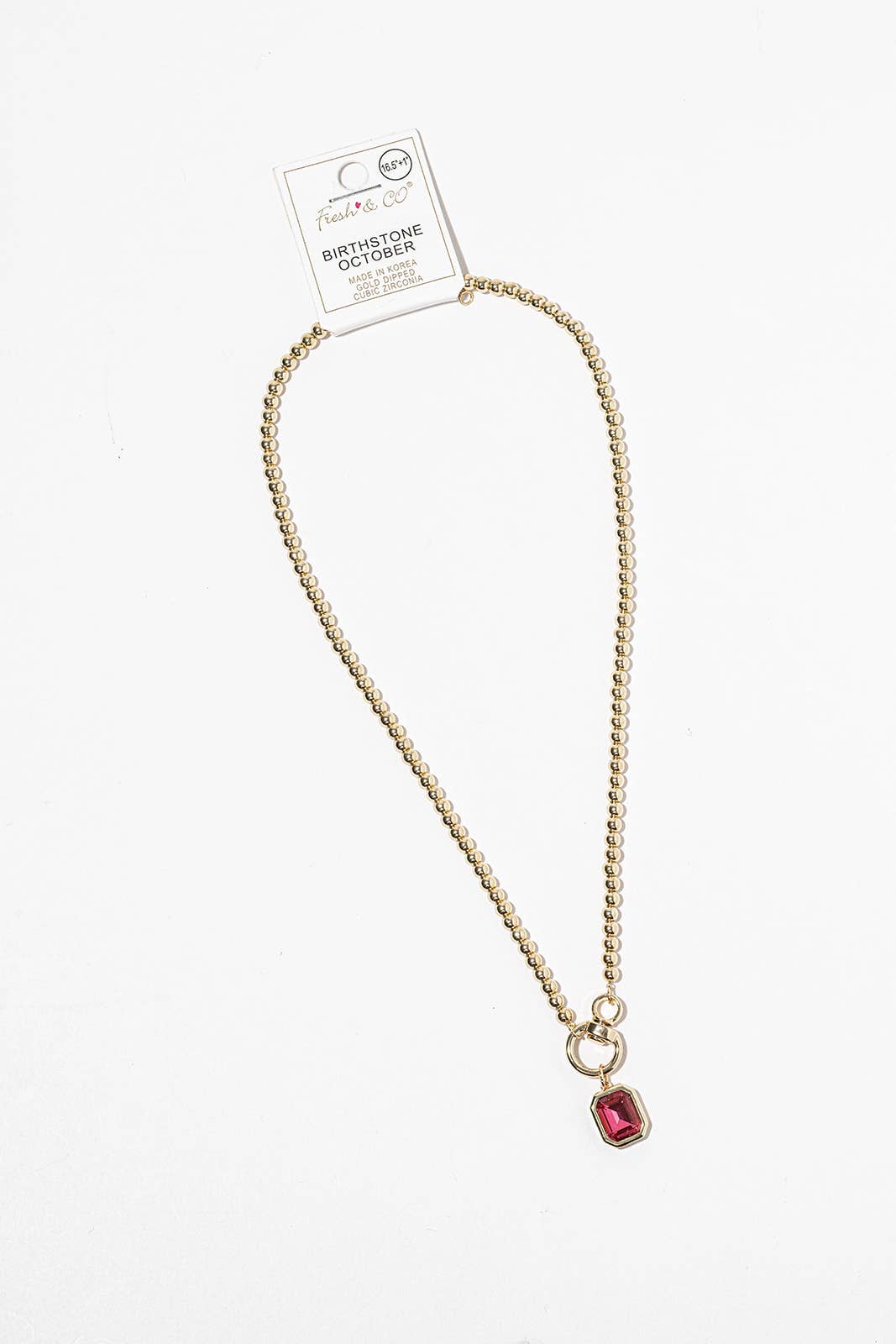 Birthstone Pendant Necklace – Gold-Dipped Ball Chain