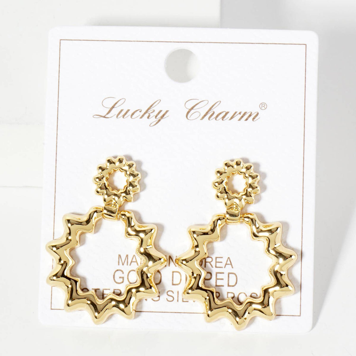 Polished Brass 18K-Gold-Dipped Ripple Wiggle Earrings