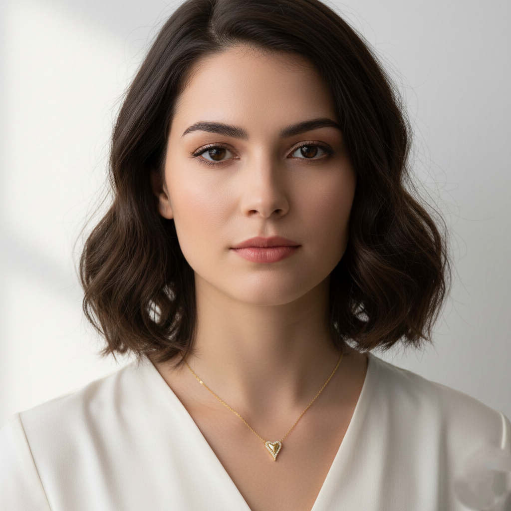 Dainty Pave Border Puffy Heart Pendant Necklace