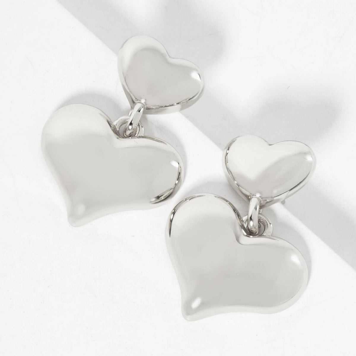 Polished Brass Double Heart Drop Dangle Earrings