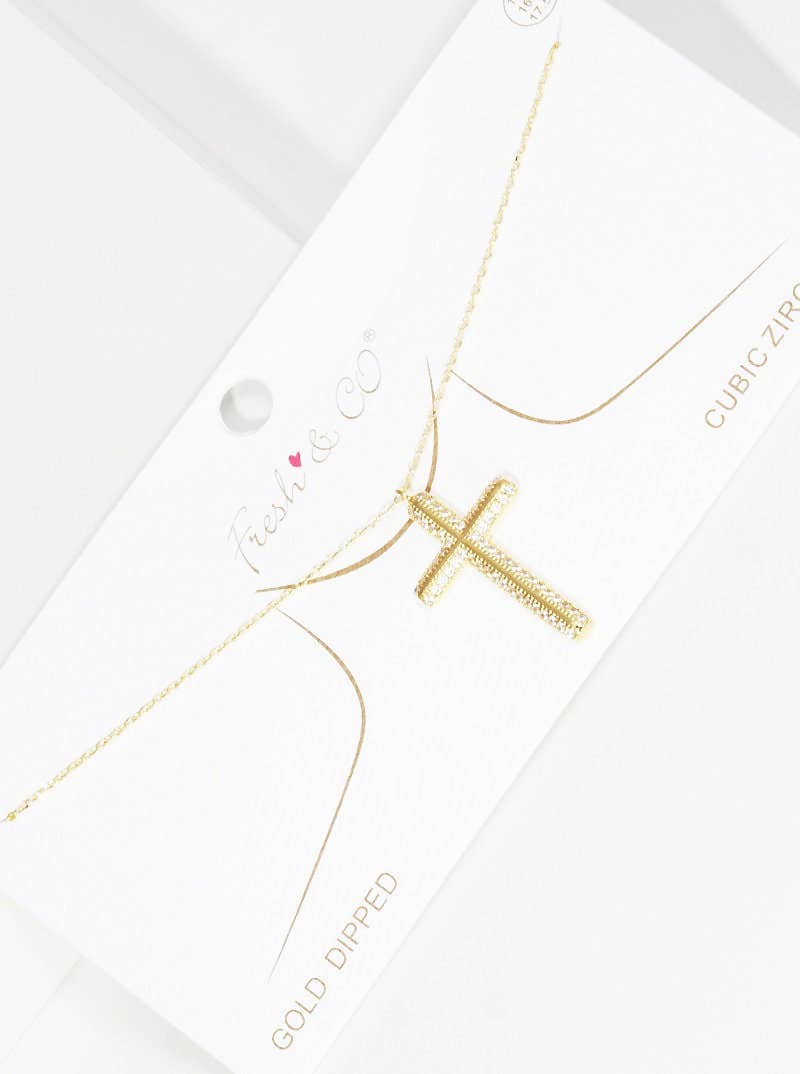 Gold Micro Pave Cross Necklace