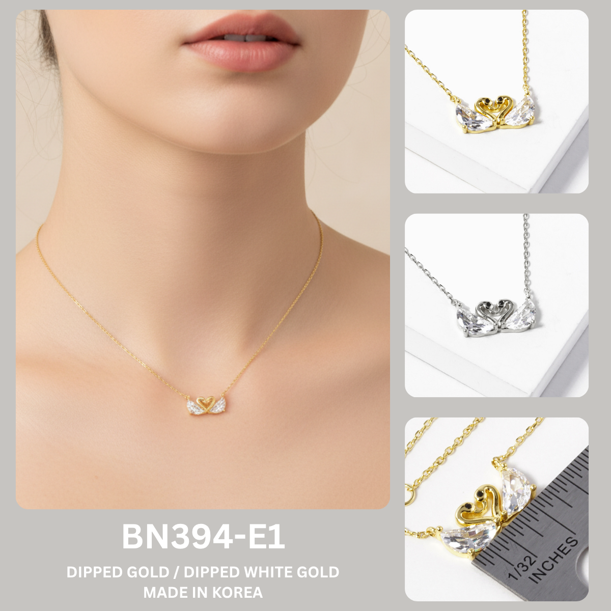 Twin Swan Love Knot Pendant Necklace
