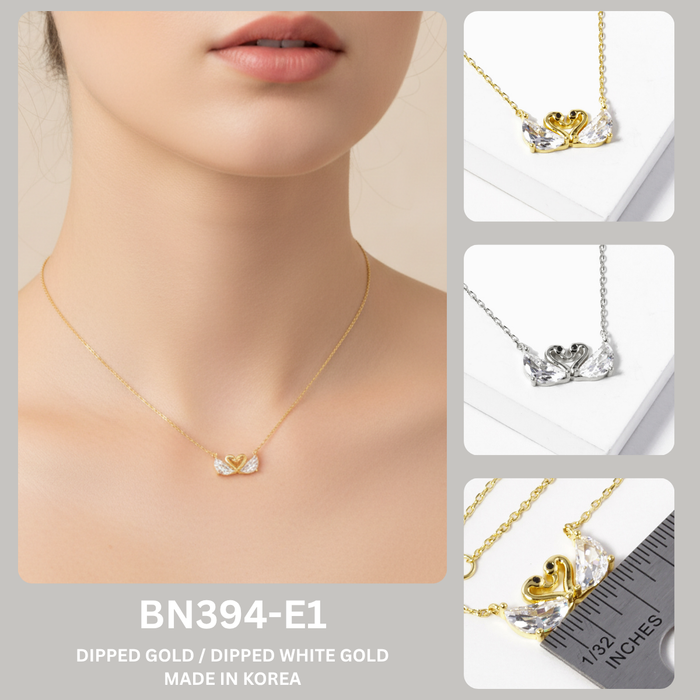 Twin Swan Love Knot Pendant Necklace