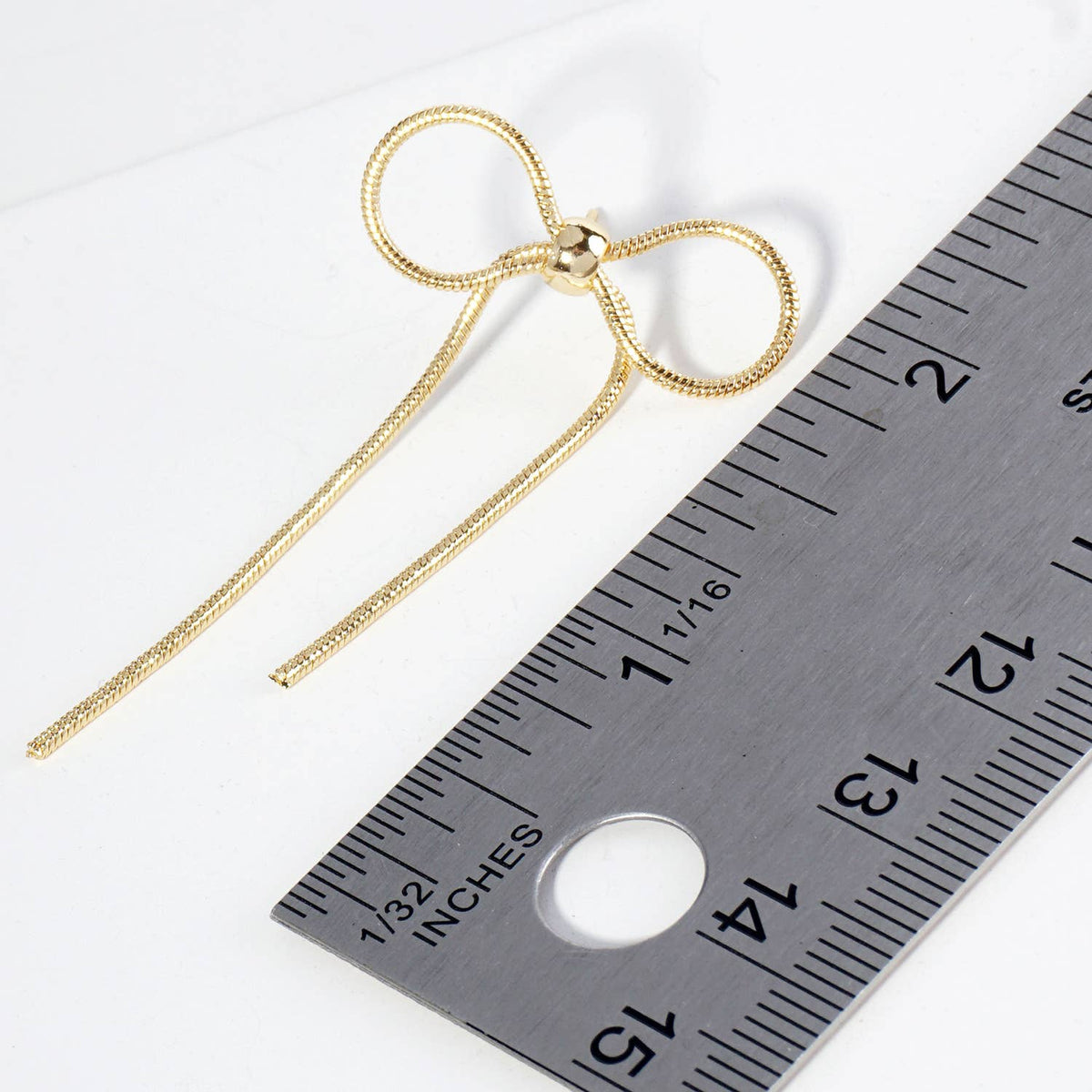 Snake Chain Ribbon Bow Drop Post Earrings / 18K Gold Dipped