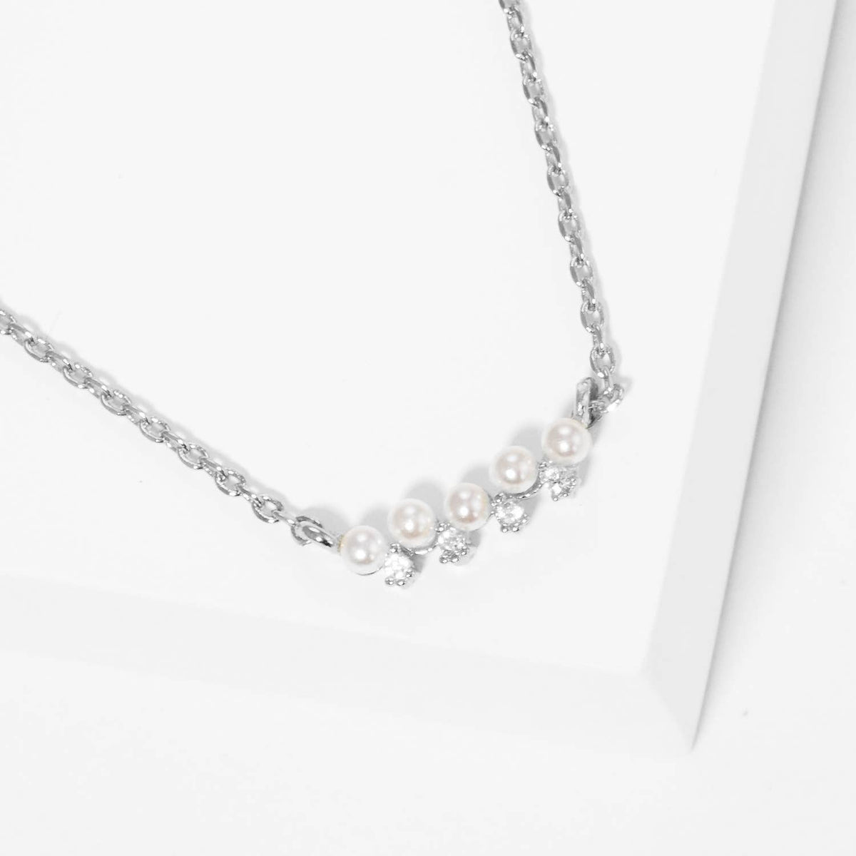 Minimalist Petite Pearl and Crystal Bar Necklace