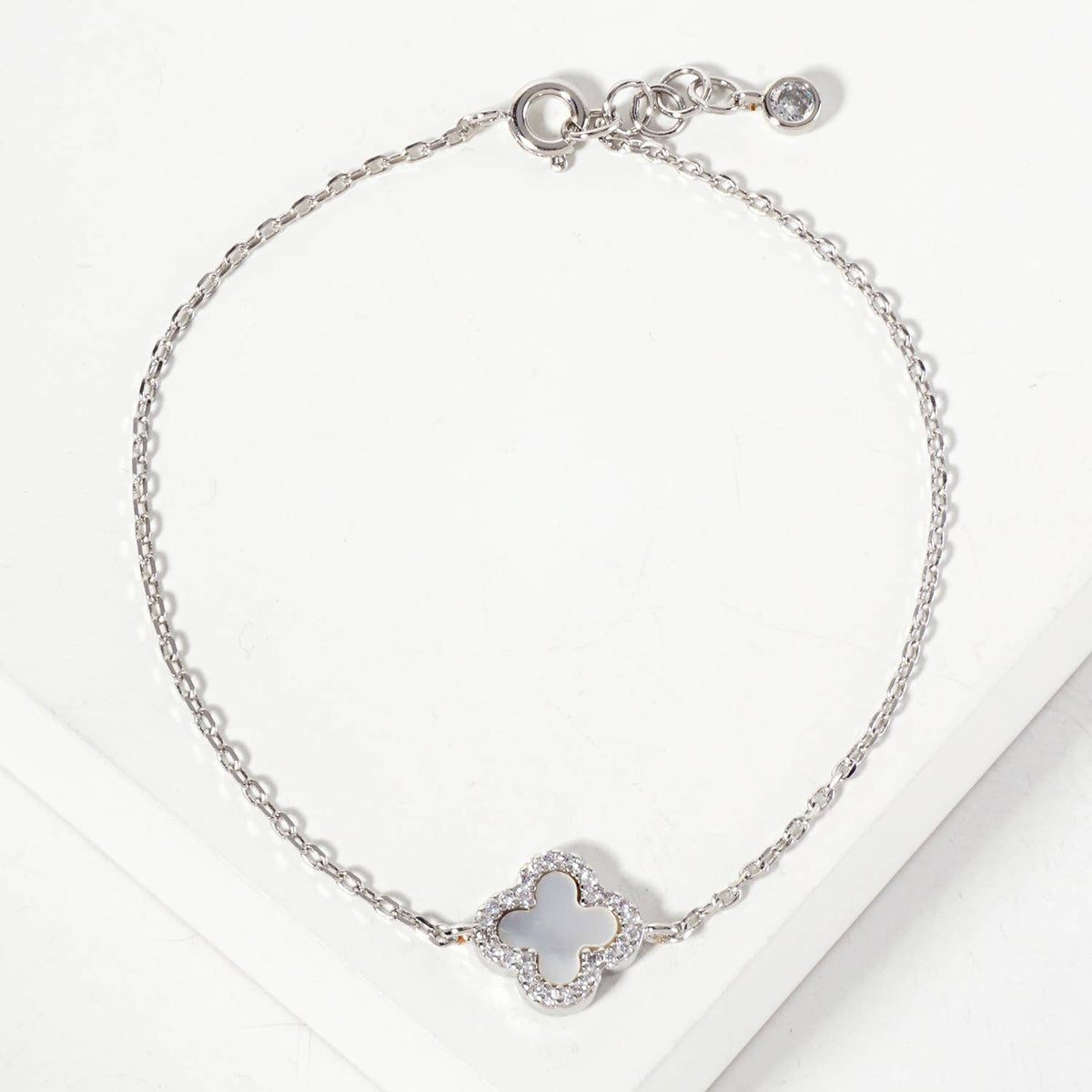 Pave-Set 11mm 18K-Gold-Dipped Brass Quatrefoil Bracelet