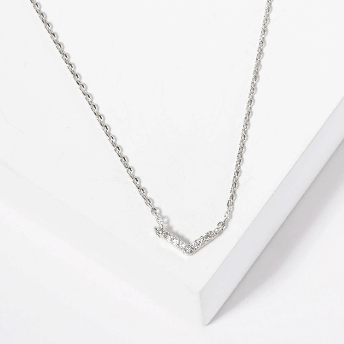 Minimalist Pavé CZ Chevron V-Necklace