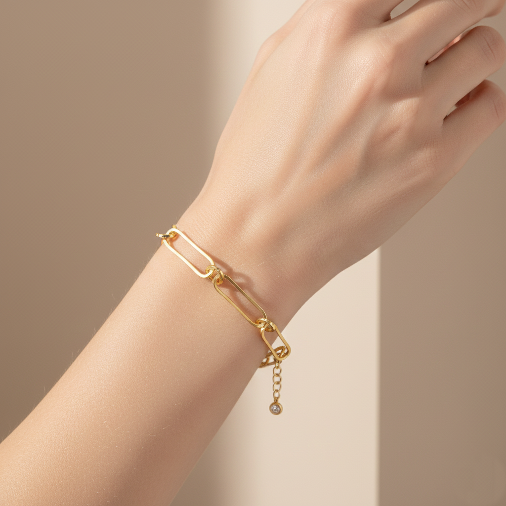 Minimalist Paperclip Chain Bracelet with Dainty Charm