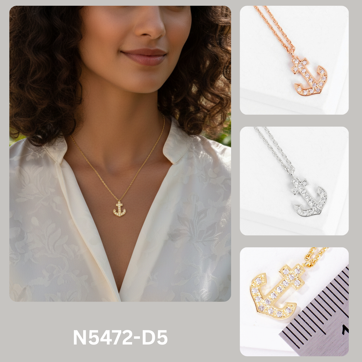 Pave Diamond Anchor Pendant Necklace