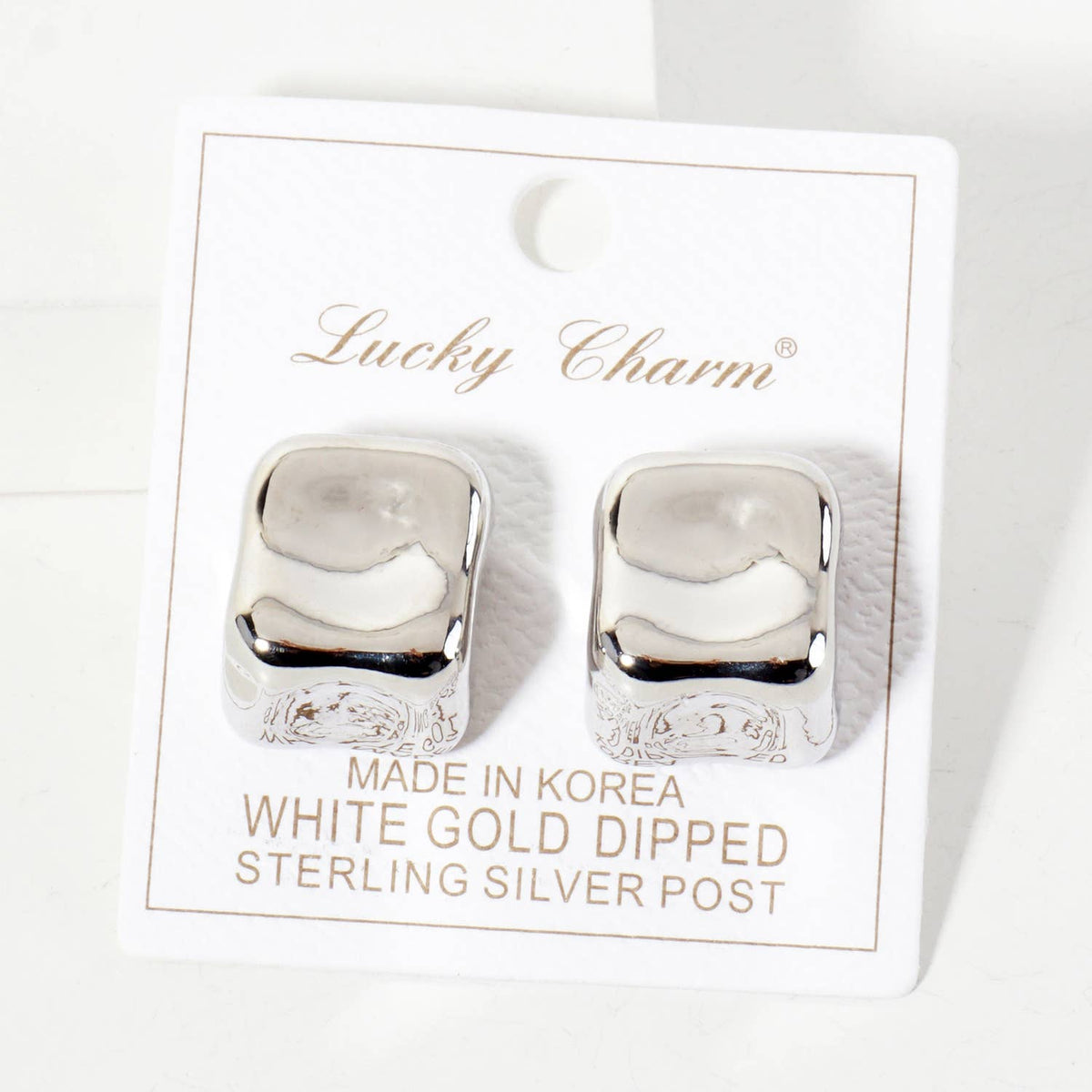 Polished Hand-Molded Organic Square-Shaped Stud Earrings