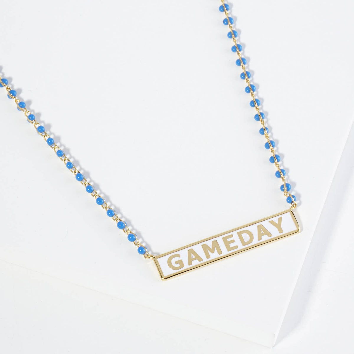 18K GOLD ENAMEL GAME DAY PENDANT GLASS BEADED CHAIN NECKLACE